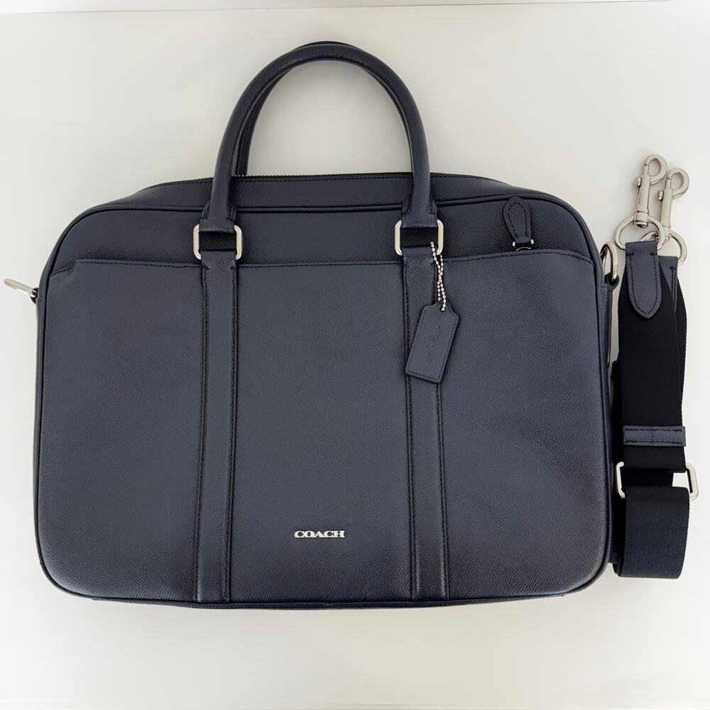 Coach Perry Slim Structured Briefcase Laptop Bag Blue Crossgrain Leather F59057 - Picture 3 of 16